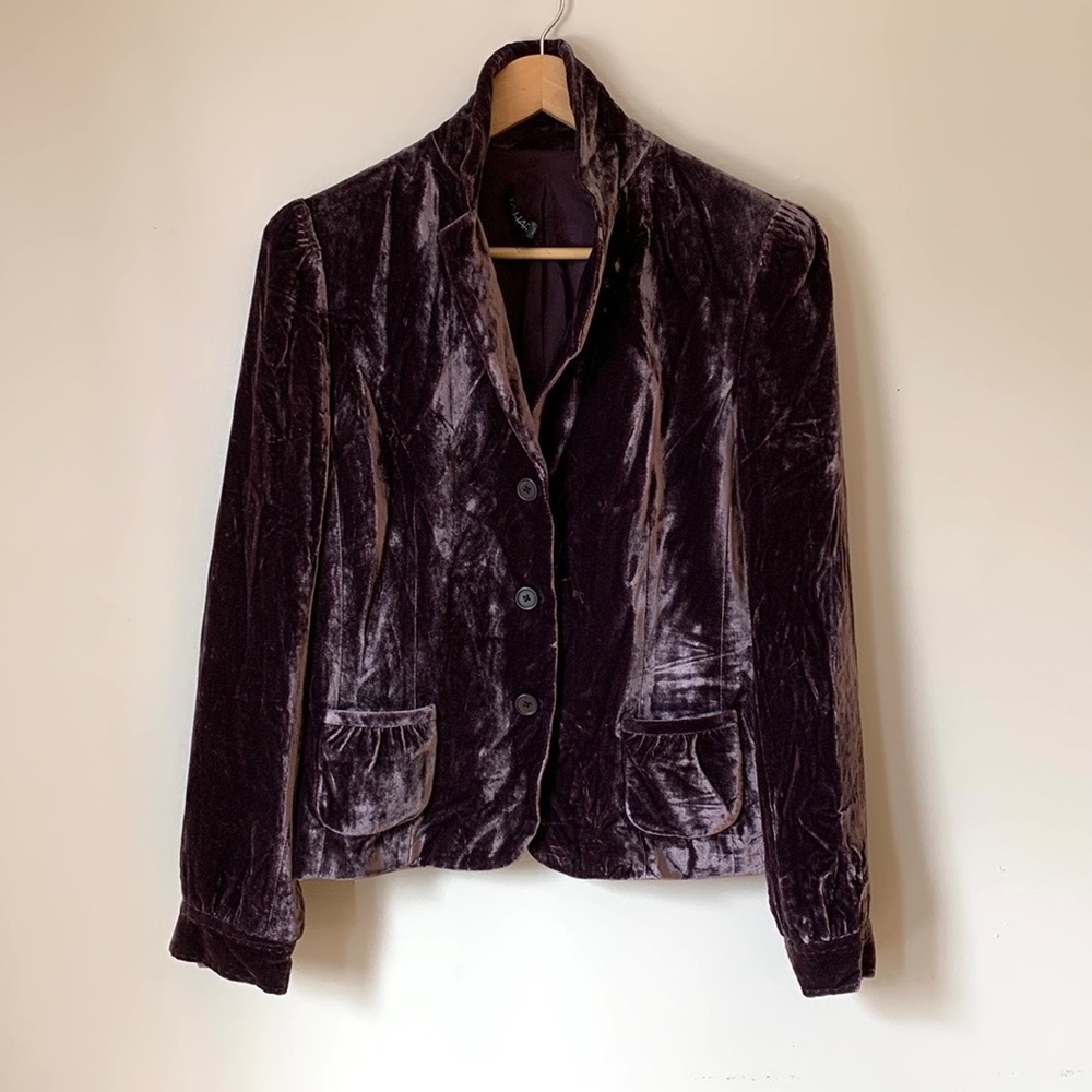 Tahari Crushed Velvet Eggplant Purple Blazer Jacket Size Medium
